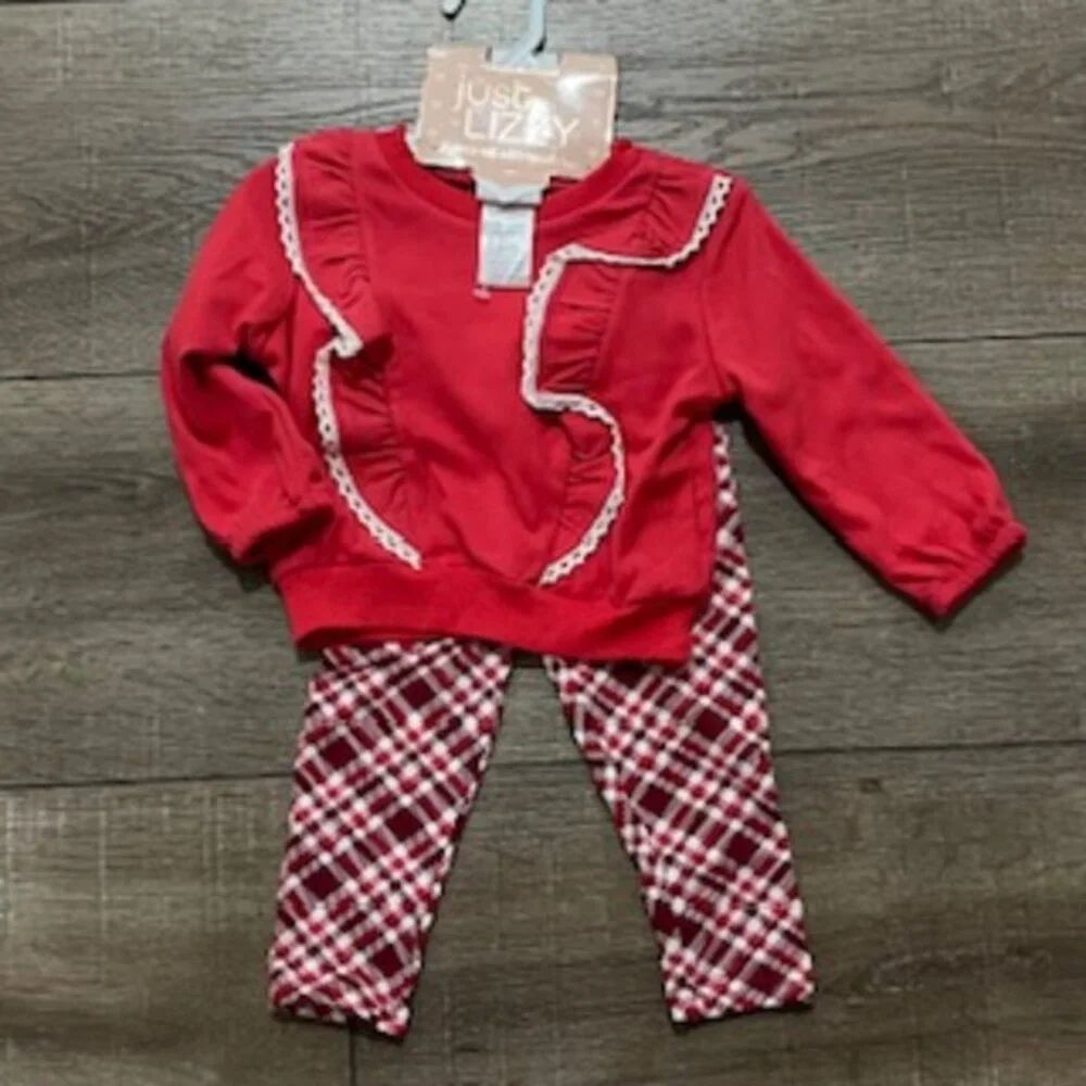 NEW Just Lizzy‎ Girls 18 Months Pants & Top Set Red Christmas Plaid NWT
